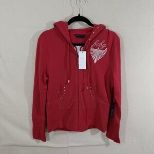 BCBGMAXAZRIA Womens Tango Red Rhinestone Graphic Zip Up Hoodie XL BC13791J